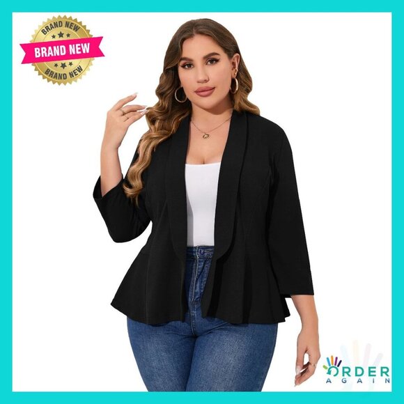 Plus Size Casual Blazer Open Front Long Sleeve Work Office Cardigan Jacket